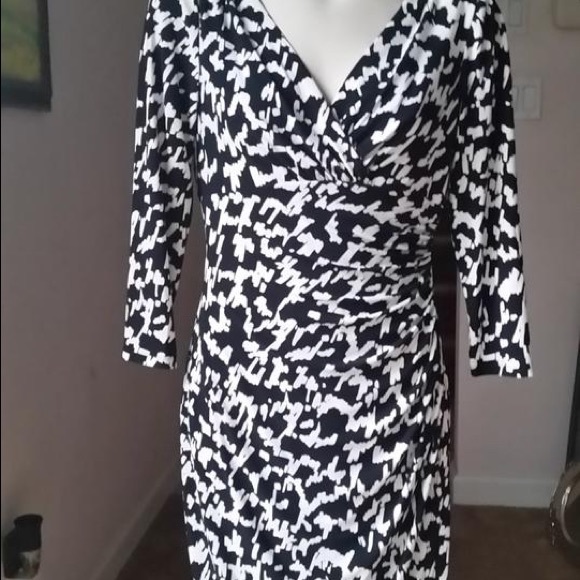 Ralph Lauren Womens Dress 8 Black White Faux-Wrap - Picture 5 of 11